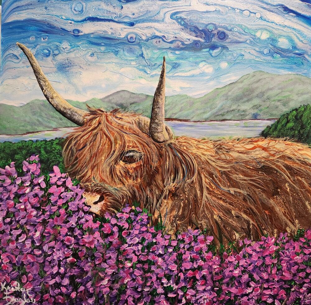 Highland Cow in Heather Art Print from my Original Work 12" x 12" Acid Free